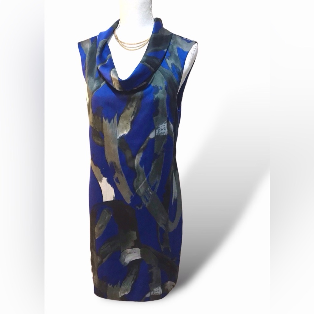 Eliza J Blue Gray Abstract Sleeveless Shift Dress